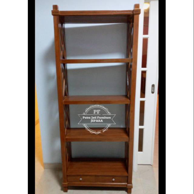 Rak buku lemari hias tempat boneka/ tas/ sepatu kayu jati