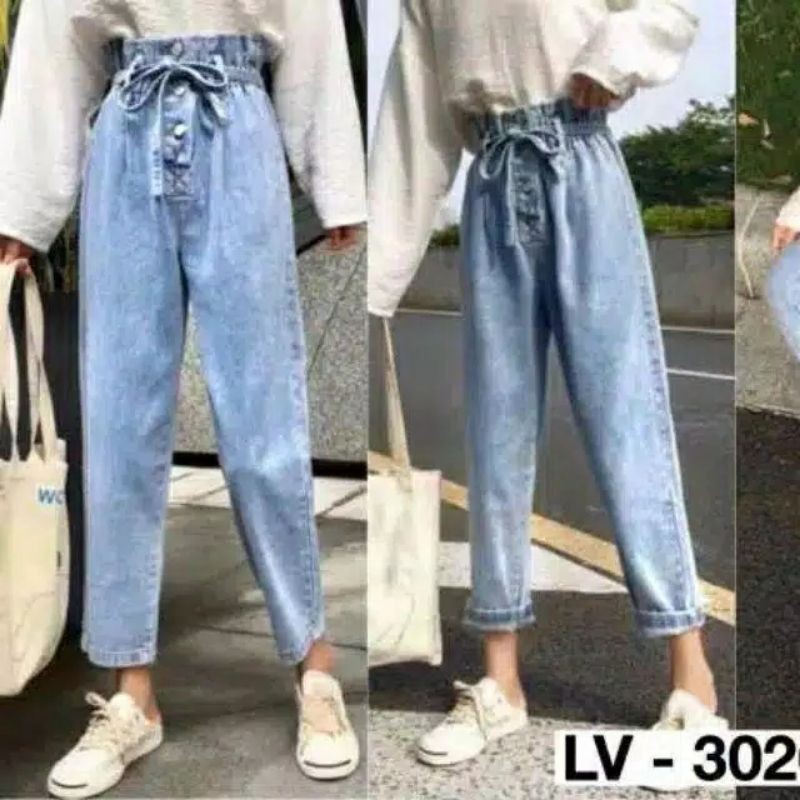 DIFA JEANS / DRAKO JEANS JUMBO L DAN XL BAGGY JEANS BOYFRIENDS WANITA // BAGGY KANCING TALI