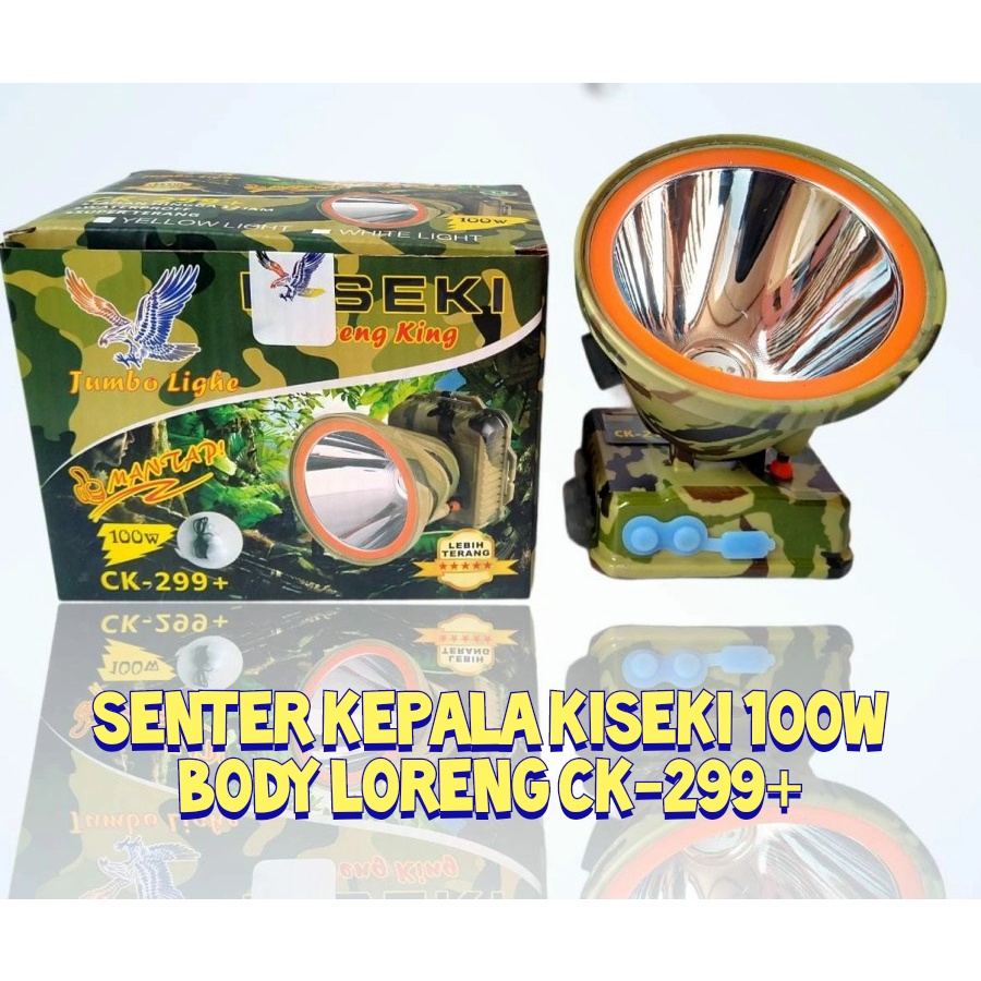 Senter Kepala KISEKI 100 WATT BODY LORENG CK 299+/CK 298 Baterai Lithium 5000mAh / Senter Kepala 100W Super Terang Cahaya Putih Jarak Sorot Jauh dan Tahan 24 Jam