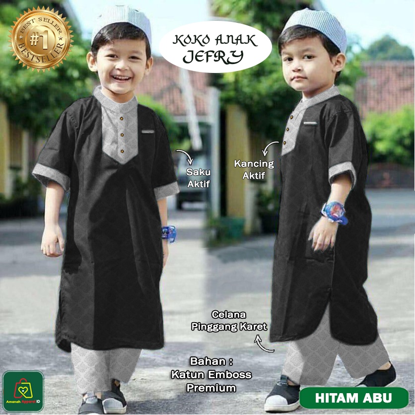 Setelan Baju Muslim KOKO ANAK JEFRI Bahan Katun Emboss Premium Ukuran XS - L Usia 2 - 15 Tahun / 21143-21151