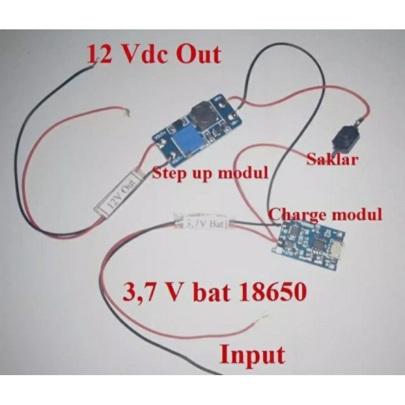 Modul charger dan step up 3.7 to 12 v