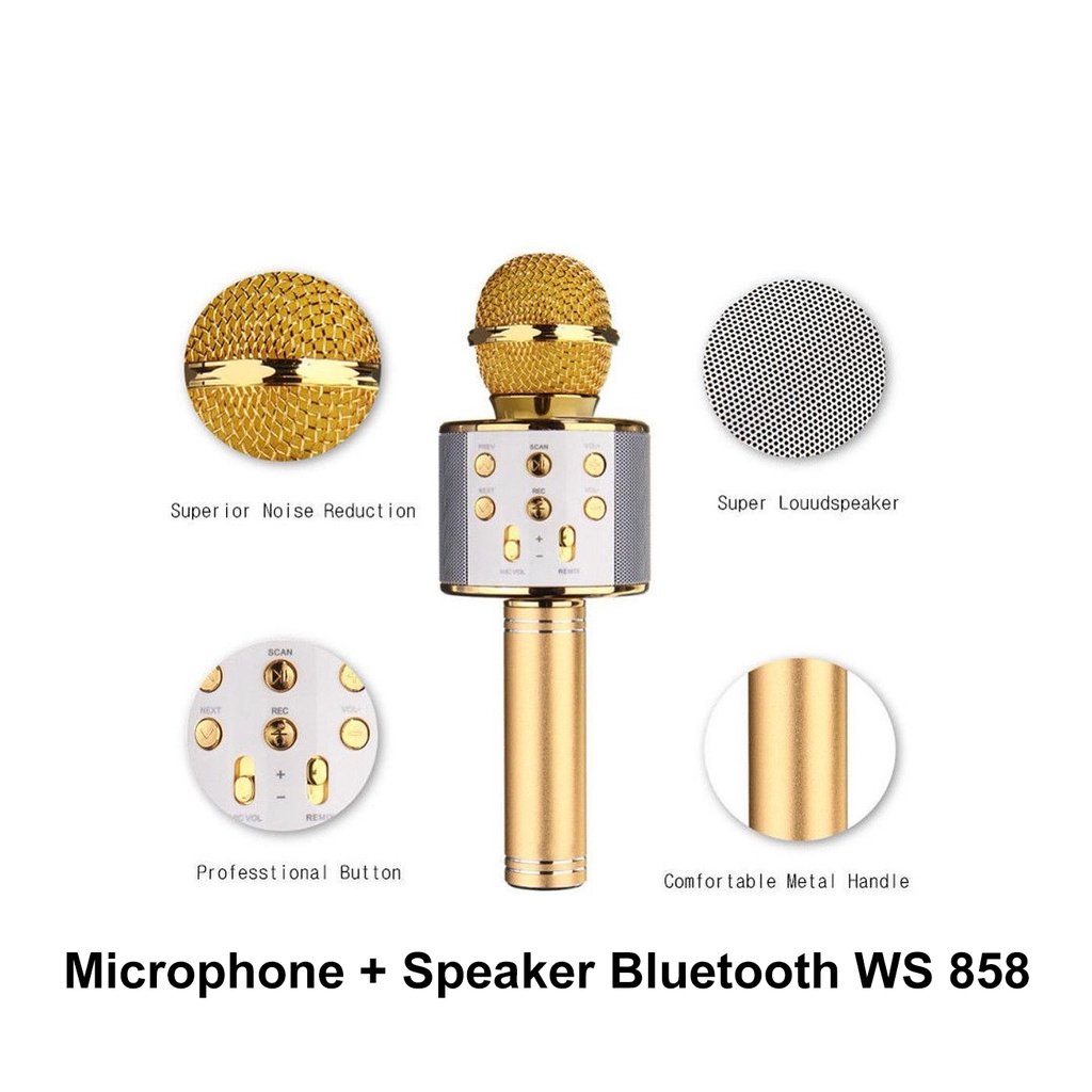 Microphone WS858 Karaoke Mic Bluetooth Speaker Mike ws 858 Mikropon Blutut karaoke wireless Sepiker 