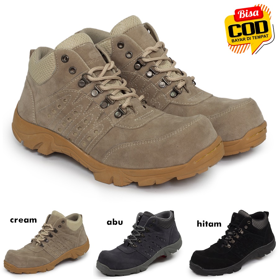 Sepatu Pria Boots Safety Larman Ujung Besi Outdoor Bikers Proyek