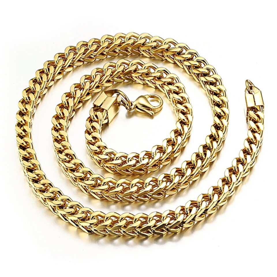 Kalung Aksesoris Pria Titanium Rantai Emas Kotak Keren