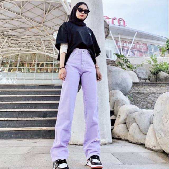 JEANS HIGHWAIST LILAC JINISO.ID