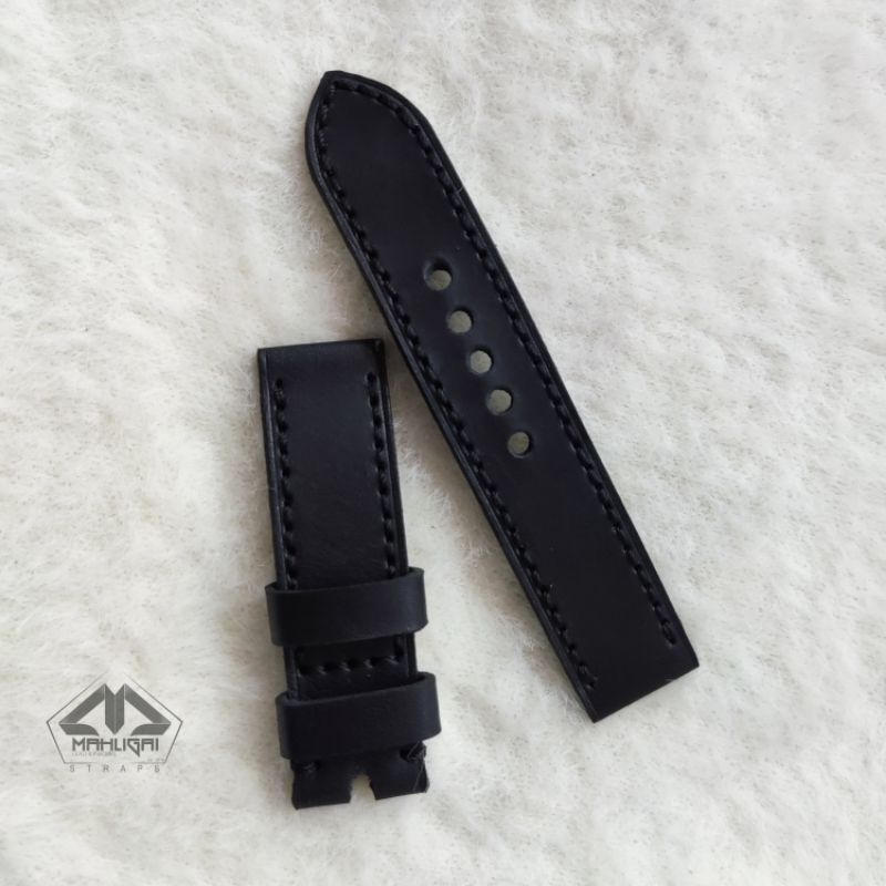 Strap jam tangan  kulit asli full black/ strap kulit hitam