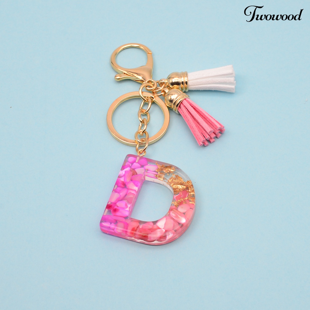 Twowood Key Chain Translucent Alphabet Pendant Shell Decor Letter Initial Pendant Keychain with Tassels for Women