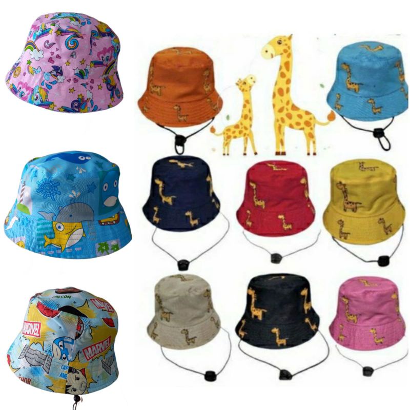 Topi Bucket Anak perempuan laki laki ada Tali / Bucket Anak Sablon Jerapah / Bucket Anak Lucu