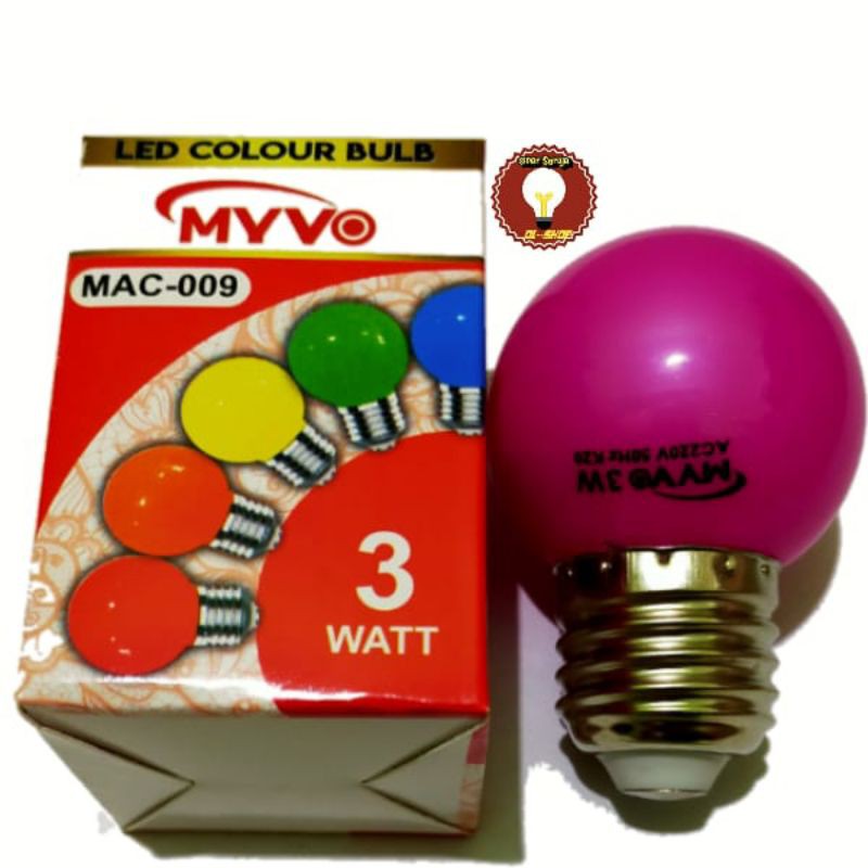 Lampu LED Warna 3 Watt / Bohlam LED MYVO Ping Pong E27