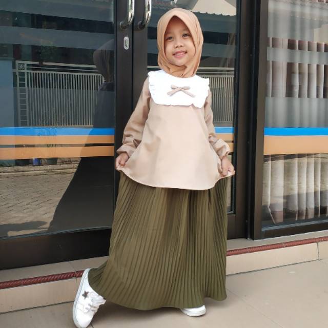Baju Muslim Setelan Rok Plisket Tunik Anak Ohbaby