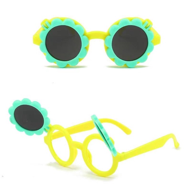 HC Kacamata Anak Fashion Kacamata Anak Motif Bunga Matahari Kacamata Hitam High Quality Kids Sunglasses Kaca Mata Murah Import-HC7538 KUNING HIJAU