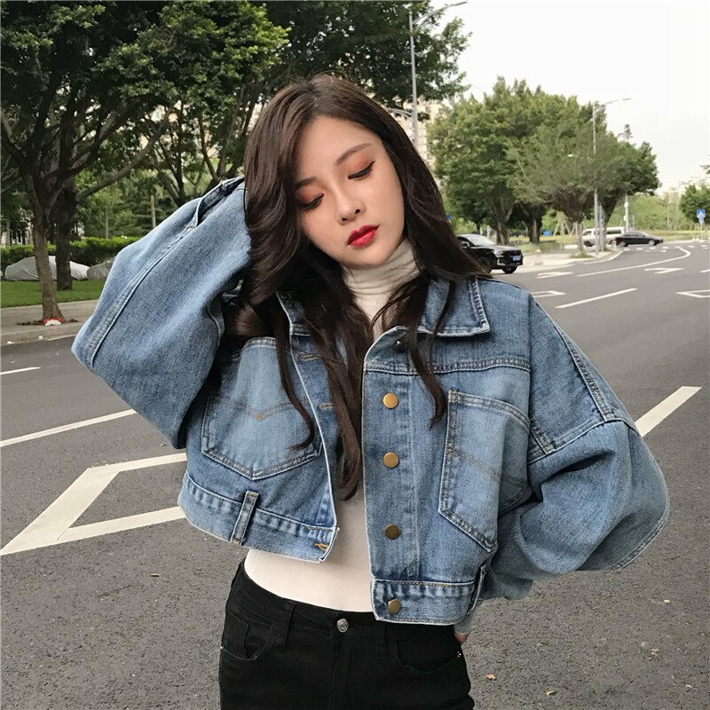 JESLYN JEANS JAKET DENIM OVERSIZE CROP WANITA / KOREAN STYLE / CROP TOP / JEANS KEKINIAN / JAKET OVERSIZE