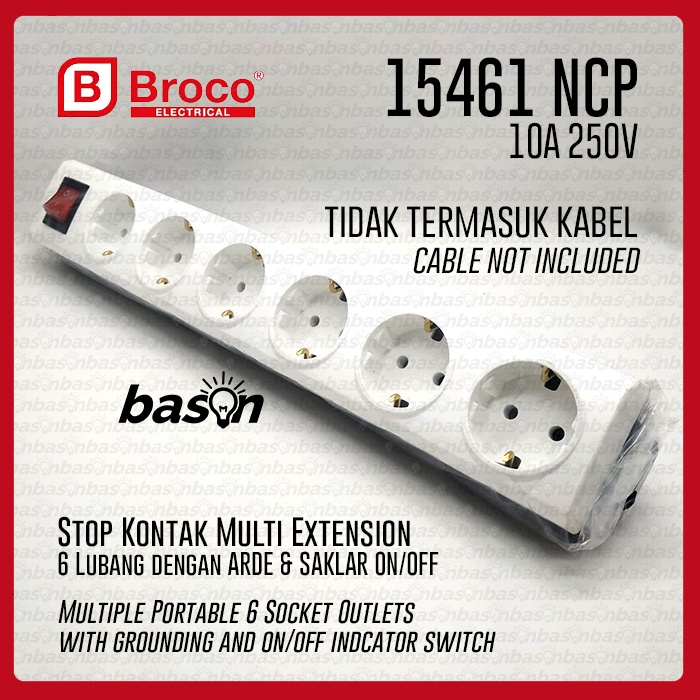 BROCO 15461 NCP 10A 250V SNI - Stop Kontak 6 Lubang Switch tanpa kabel