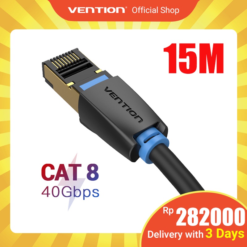 Vention Kabel Ethernet Cat8 40Gbps Cat8 Lan RJ45 Lapis Emas Panjang 15m Untuk Modem Laptop PC TV BOX