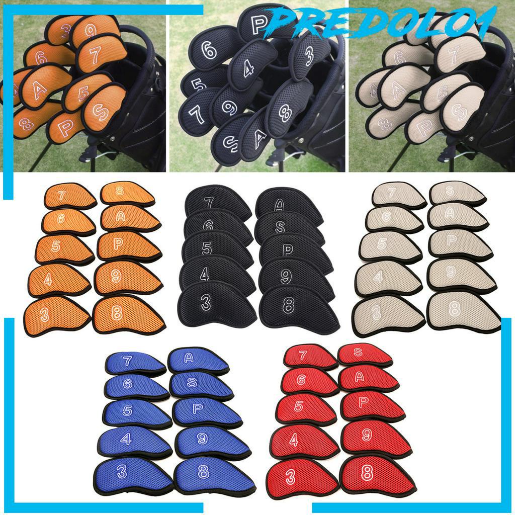 [PREDOLO1] 10Pcs/Pack Meshy Golf Iron Covers Set Headcover Fit Most Irons