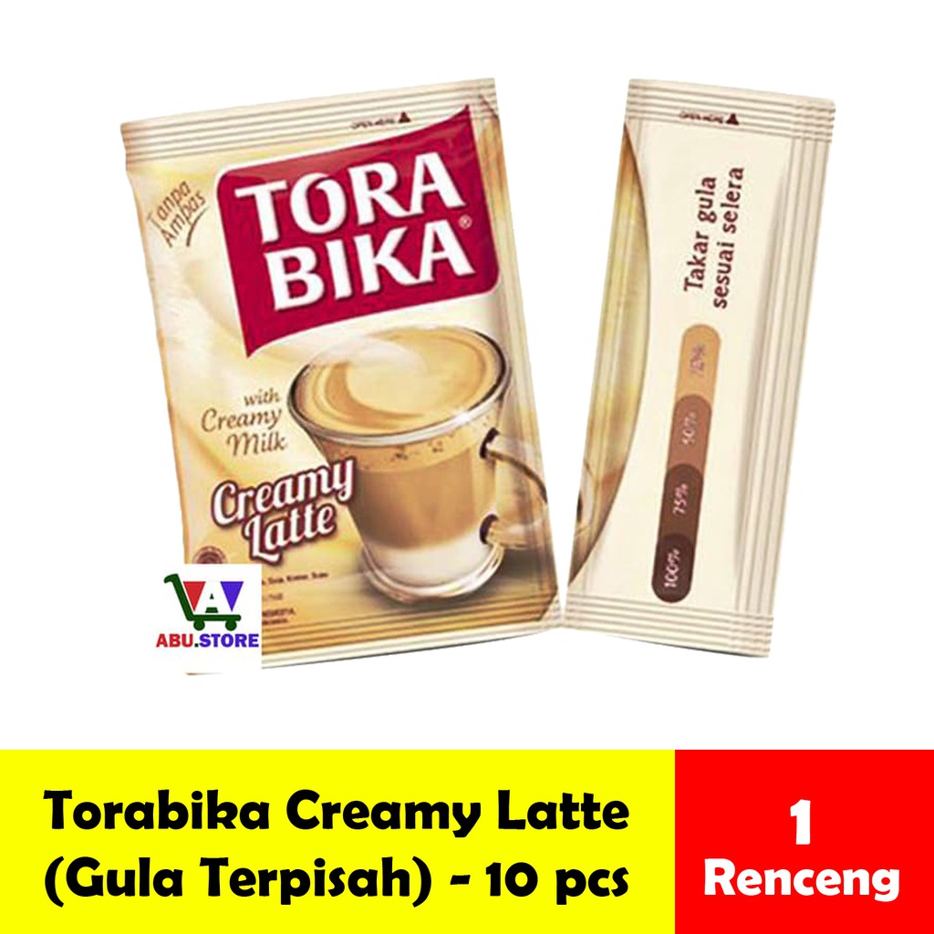

Kopi Torabika Creamy Latte Kemasan Renceng isi 10pcs Gula pisah