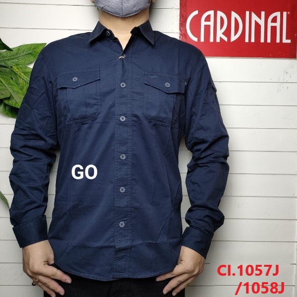 gof KIJF CARDINAL KEMEJA SLIMFIT Pakaian Atasan Pria Hem Casual Santai Motif Original Lengan Panjang