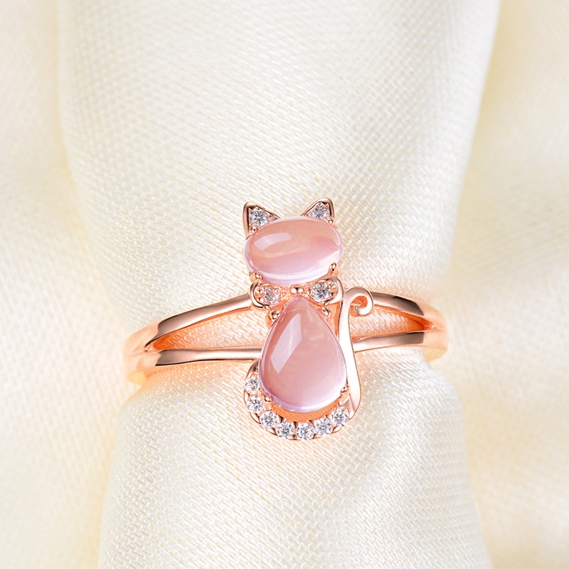 Cincin Sterling Silver 925 Model Kucing Warna Rose Gold Untuk Wanita Ccc49