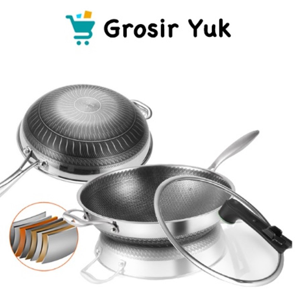 Wajan Wok Pan Stainless 304 316 Anti Gores, Anti Lengket