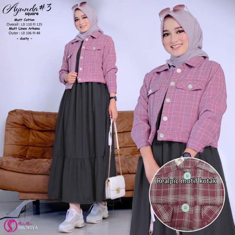 New Ayunda3 square set dress dan jaket catton shofiya