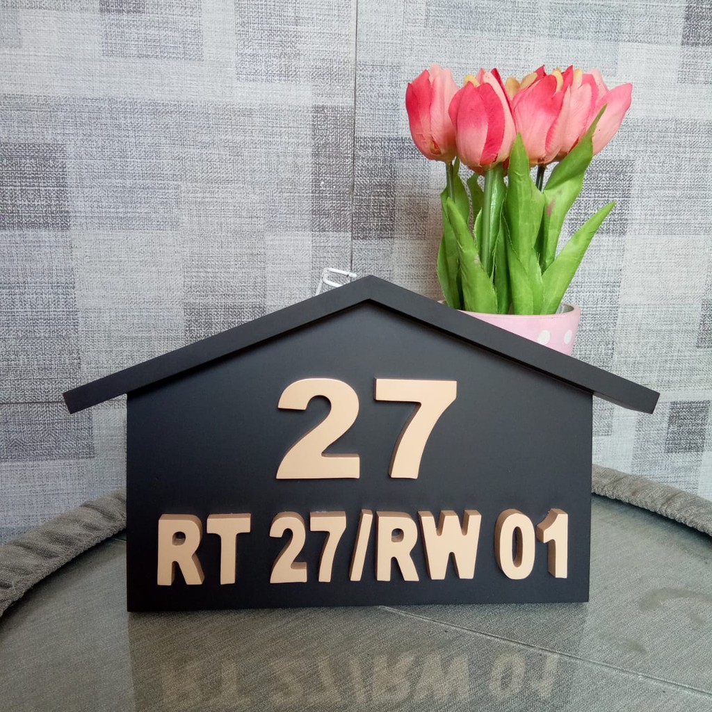 Nomer Nomor Angka Rumah Kayu Wooden Home Number Huruf Timbul Bahan MDF