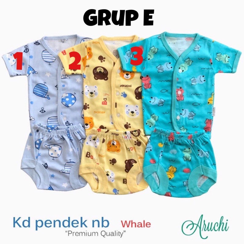 Aruchi MOTIF Setelan Pendek / Panjang Kancing Depan NEWBORN / NB (1stel)