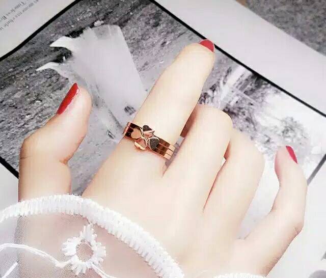 GG cincin Daun Semanggi 3 Rangkap Titanium#CC-113