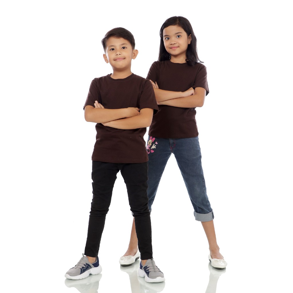 KAOS POLOS COTTON COMBED - ANAK LENGAN PENDEK - COKLAT TUA