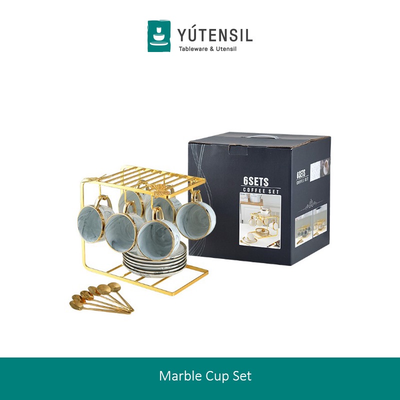 Yutensil Cangkir Marble Set Keramik / Tea Set With Hanger