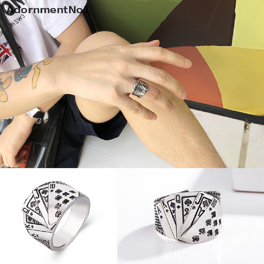 (AdornmentNo1) Cincin Gaya Punk Gothic Motif Kartu Poker Warna Silver Untuk Perhiasan Wanita / Hadiah