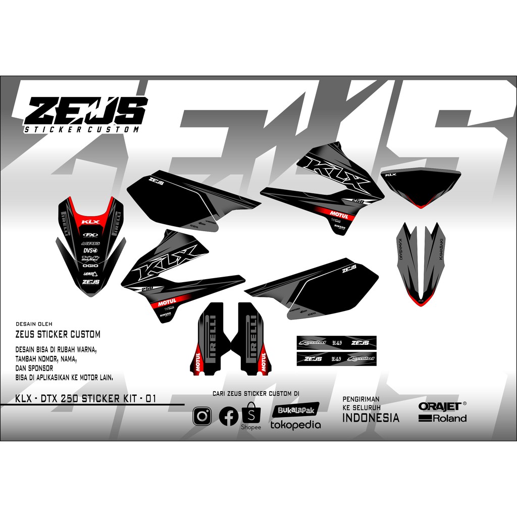 Decal Sticker - Stiker Dekal Klx Dtx 250 Zeus SC 01