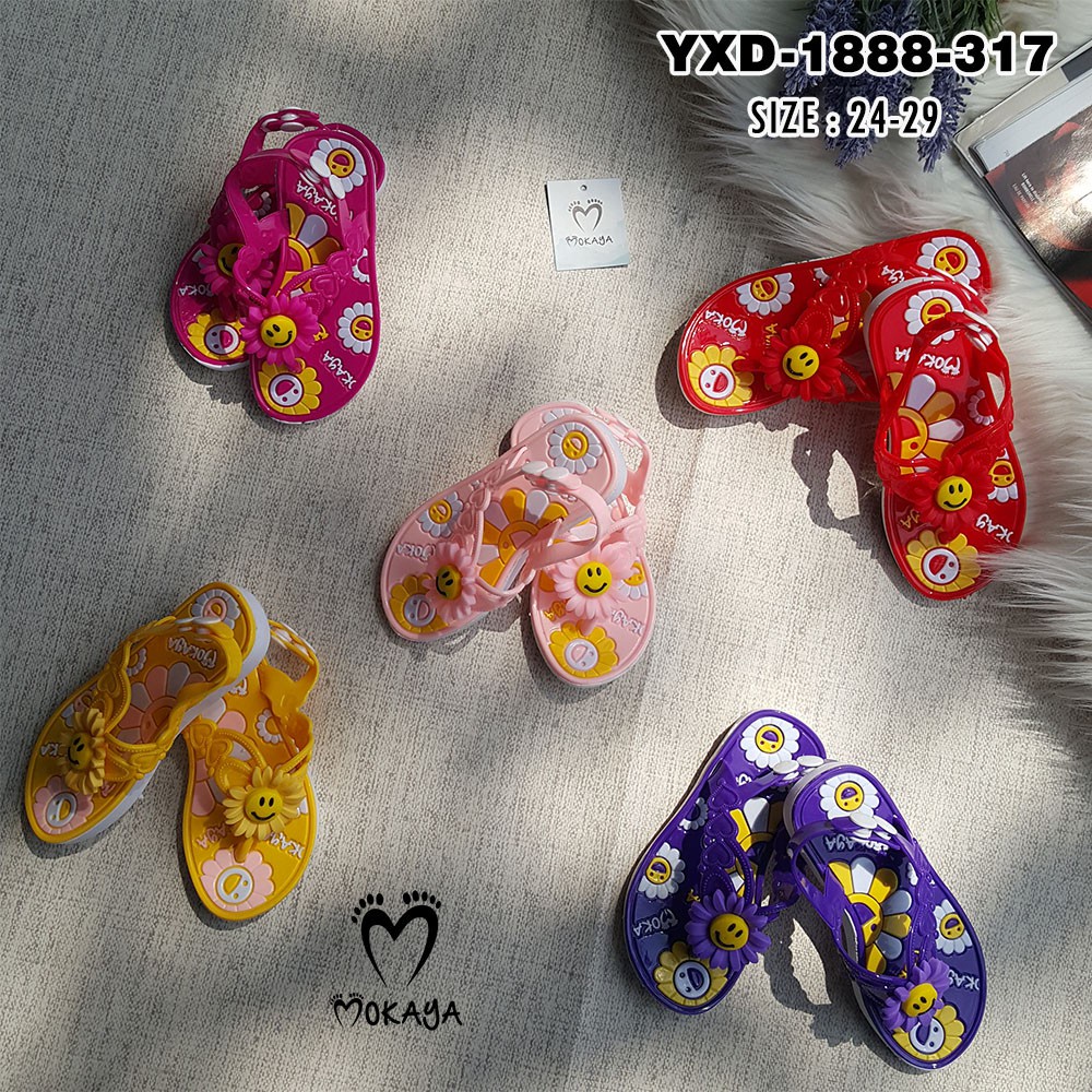 Sandal Let Anak Cewek Bunga Matahari Smile Cute Cantik Import Mokaya / Size 24-29 (YXD-1888-317)