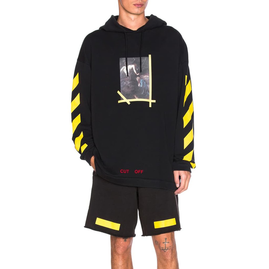 off white cut off hoodie yellow