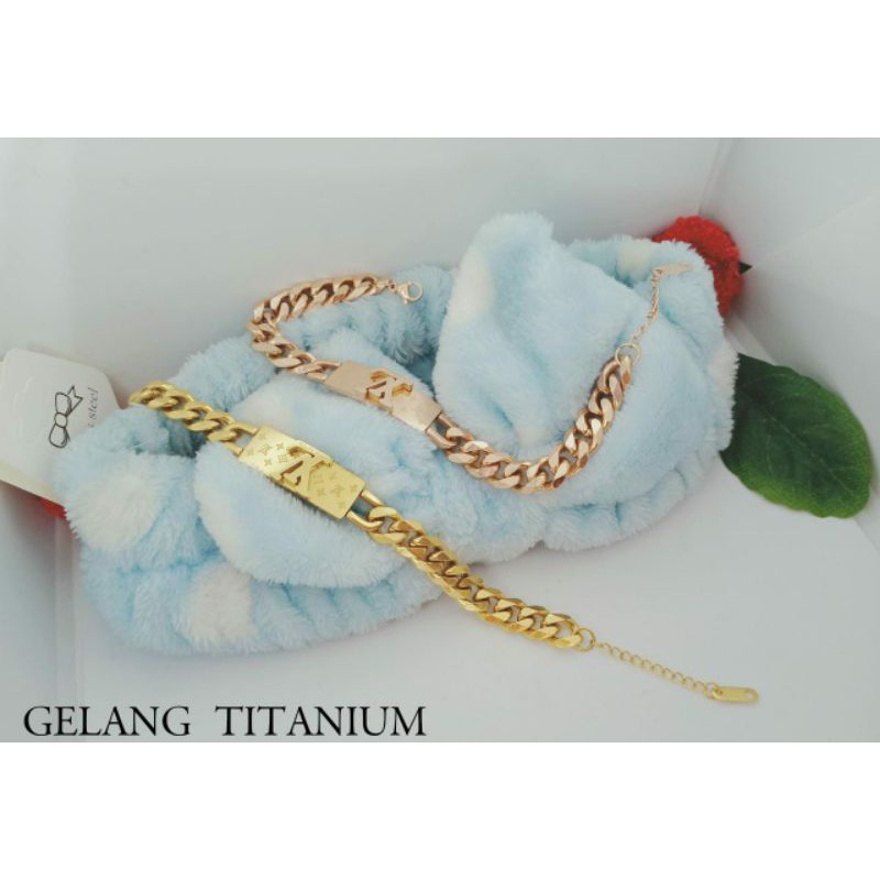 Fourfashion Gelang Tangan Titanium Motif LV Premium Lapis Emas S123