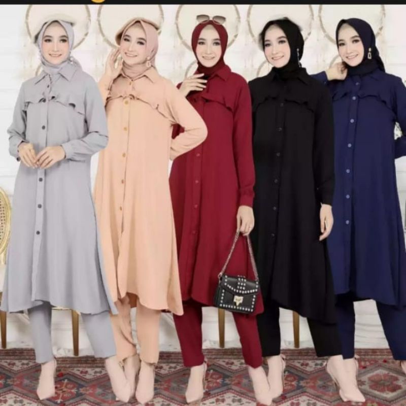 SETELAN CRINKLE LONG TUNIK ABRINA