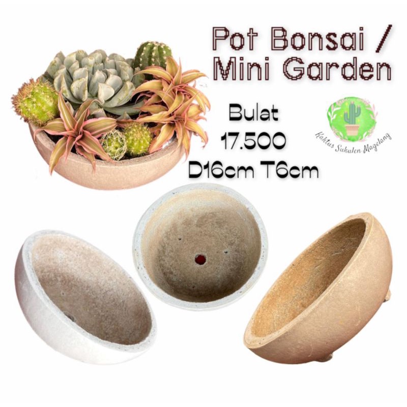 Pot Bonsai / Mini Garden Bulat / Pot Kaktus Sukulen Semen Kuat