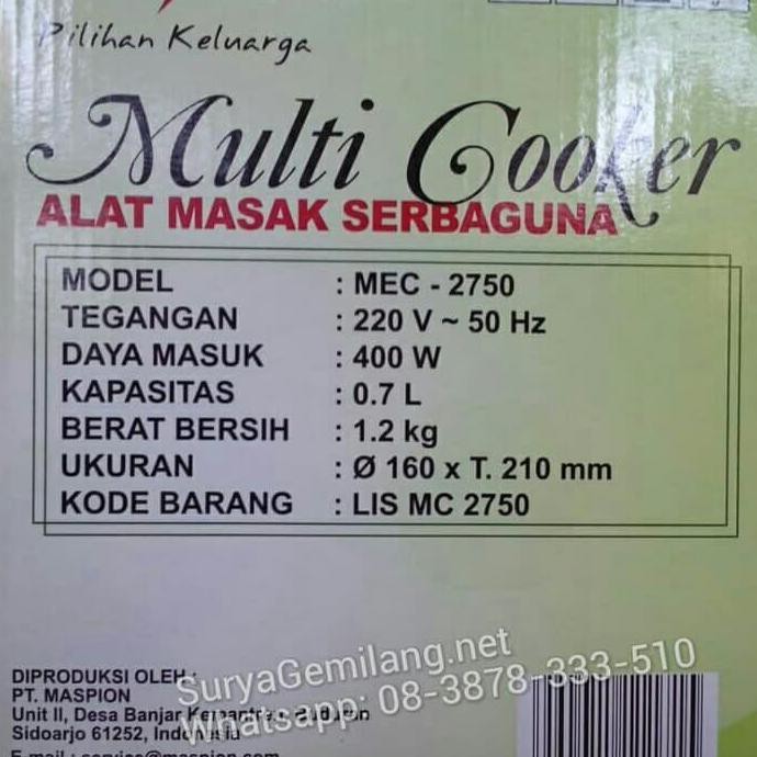 Produk Terlaris Panci Listrik Maspion Mec2750 Praktis Asli Baru Garansi Resmi Barang Berkualitas Shopee Indonesia