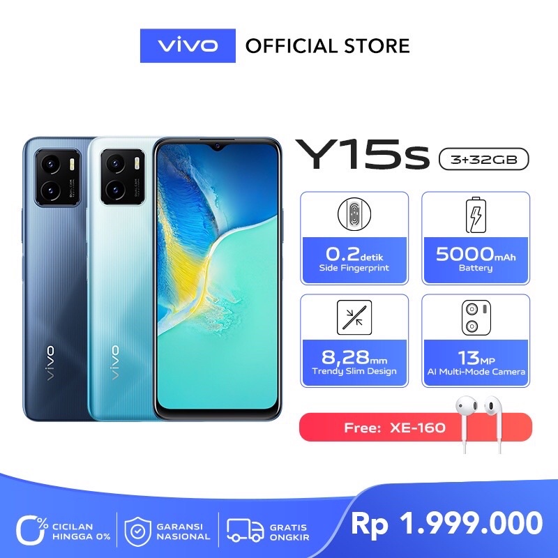 Vivo Y15s [3GB+32GB] MediaTek Helio P35 - 13MP Dual Camera - 6.51&quot; IPS LCD - 5000mAh Garansi Resmi Vivo 1 Tahun