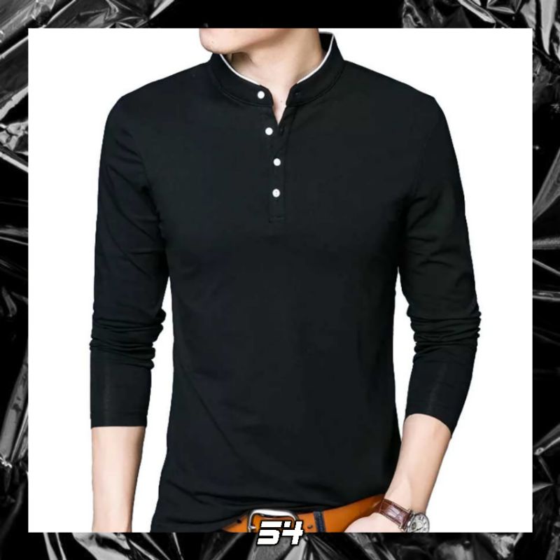 Baju Kaos Leher Kancing Pria Kaos Cowok Lengan Panjang ~ Vincent