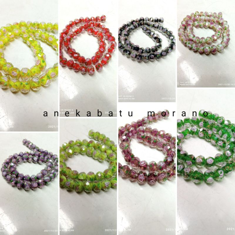 1 String Glasbeadrose Crystal Ceko Bunga Ceko Murano Bahan Gelang Emas