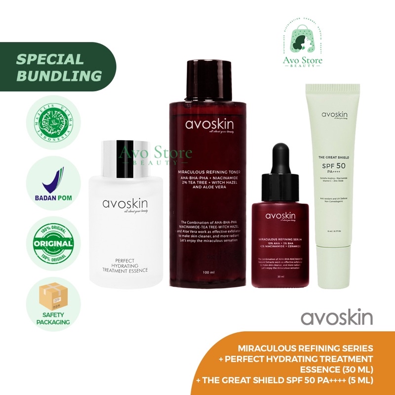 (BUNDLING HEMAT ) AVOSKIN Refining Series + PHTE 30ml + TGS 30ml [ Eksfoliasi / Exfoliating / Sunscreen / Hydrating ]