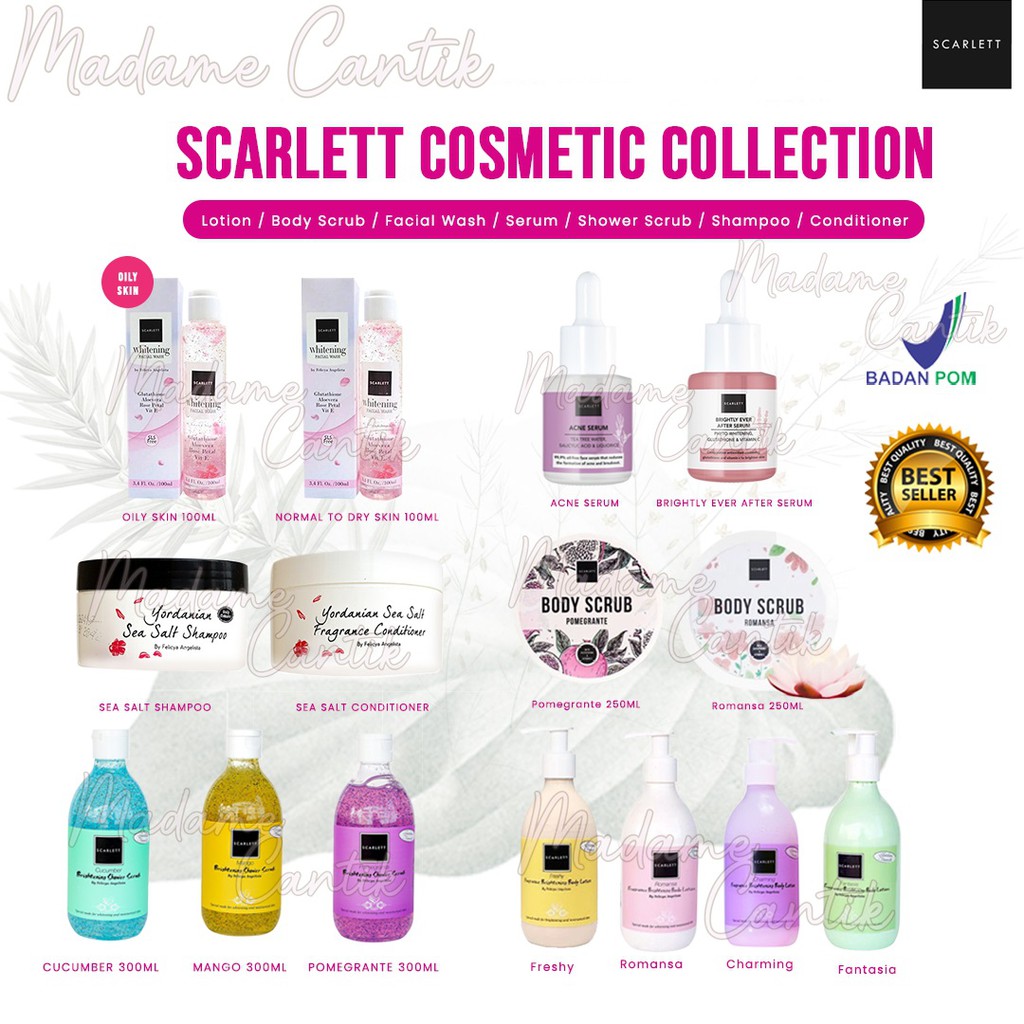 ✿ MADAME ✿ SCARLETT WHITENING LOTION BODY SHOWER SCRUB SERUM FACIAL WASH SHAMPO CONDI ORIGINAL