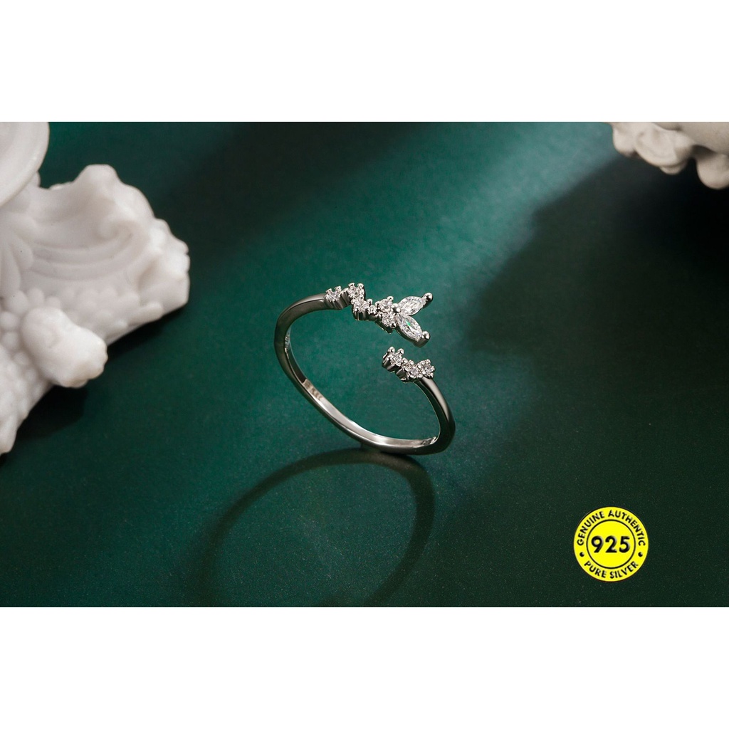 Cincin Sterling Silver 925 Model Terbuka Desain Kupu-Kupu Hias Berlian Untuk Wanita