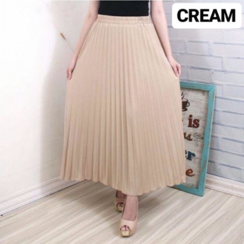 (BISA COD) PROMO ROK PLISKET PREMIUM / ROK PANJANG MUSLIM CREAM-CREAM