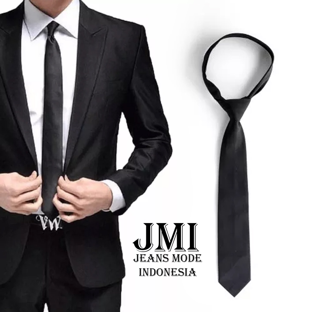 JMI-DASI INSTANT LANGSUNG PAKAI Dasi Polos Pria Fashion Slim BEST SELLER Hitam