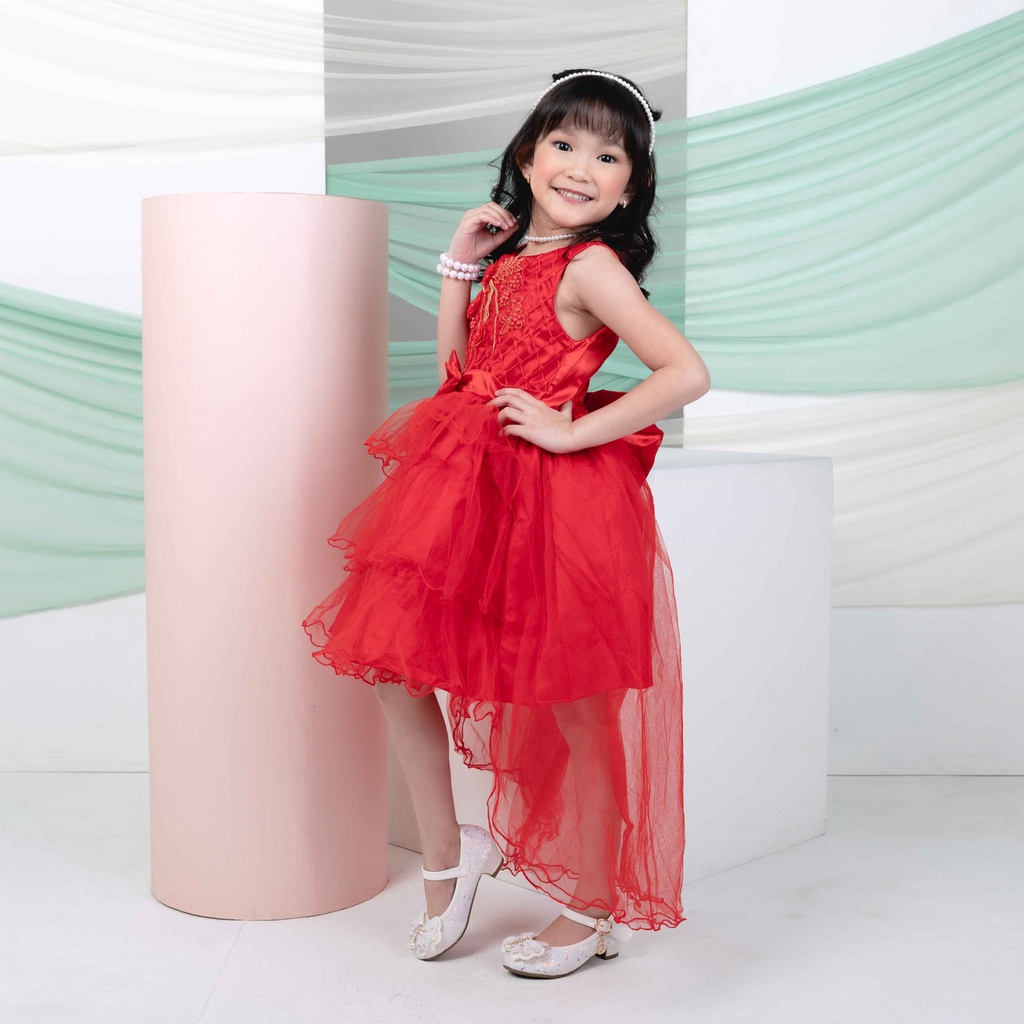 Zelda Dress Anak Perempuan Satin Tilla Ruffle Pita Elegan (1663)