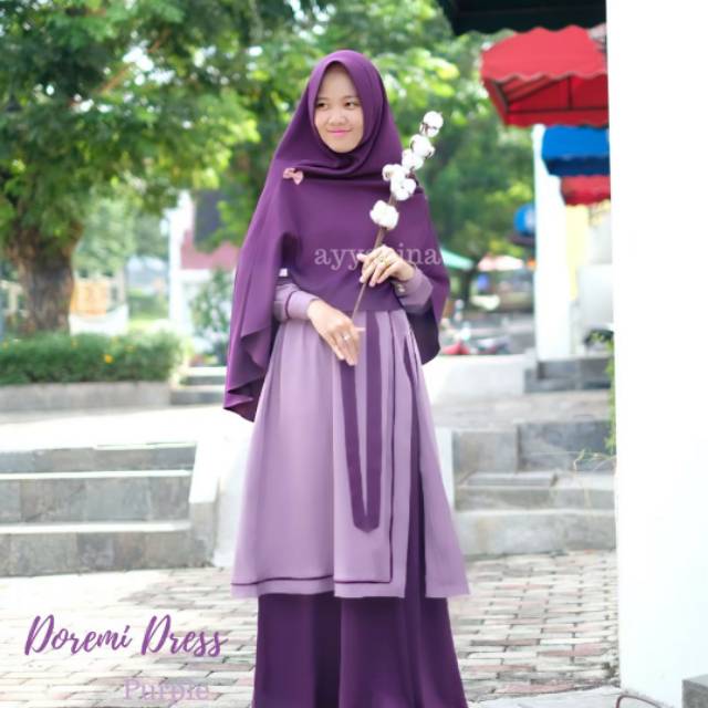 (ORI) Set Doremi Dress (Gamis dan Khimar) Kekinian Remaja Korean Style by Ayyabina
