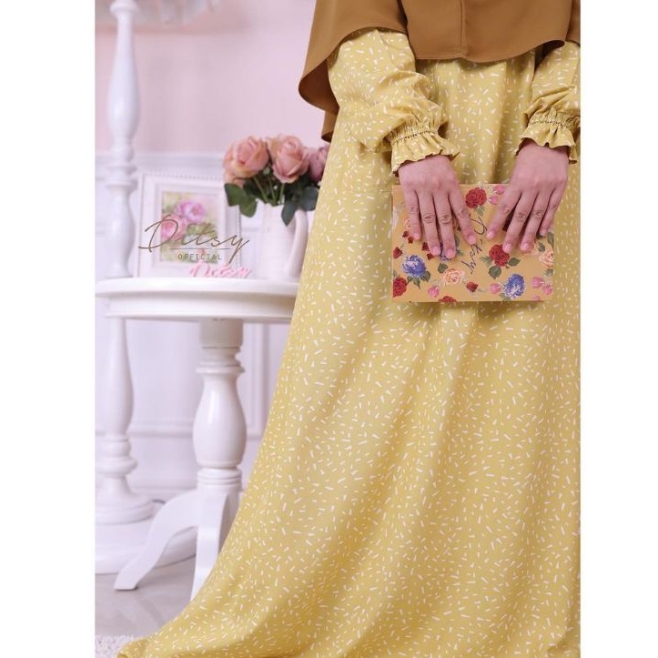 Ditsy Official size L Nightgown Flakes Canary daster homedress kuning muda kehijauan motif cream