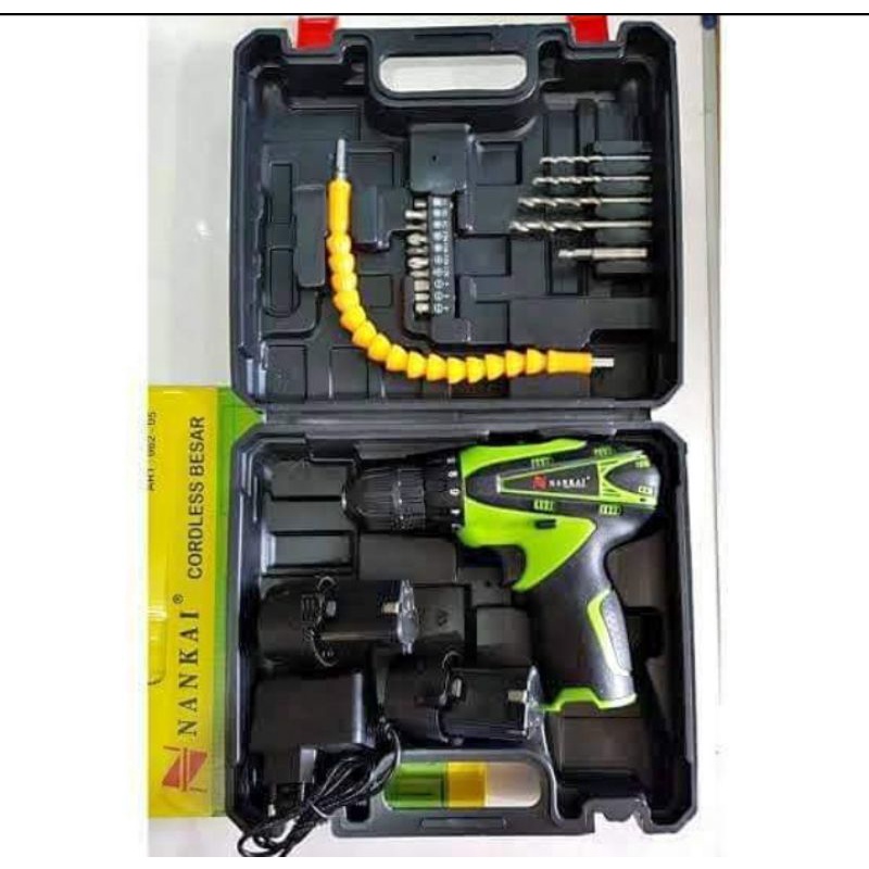 Nankai Cordless Mesin Bor Bolak Balik Baterai Cas 12V 10mm Full Set