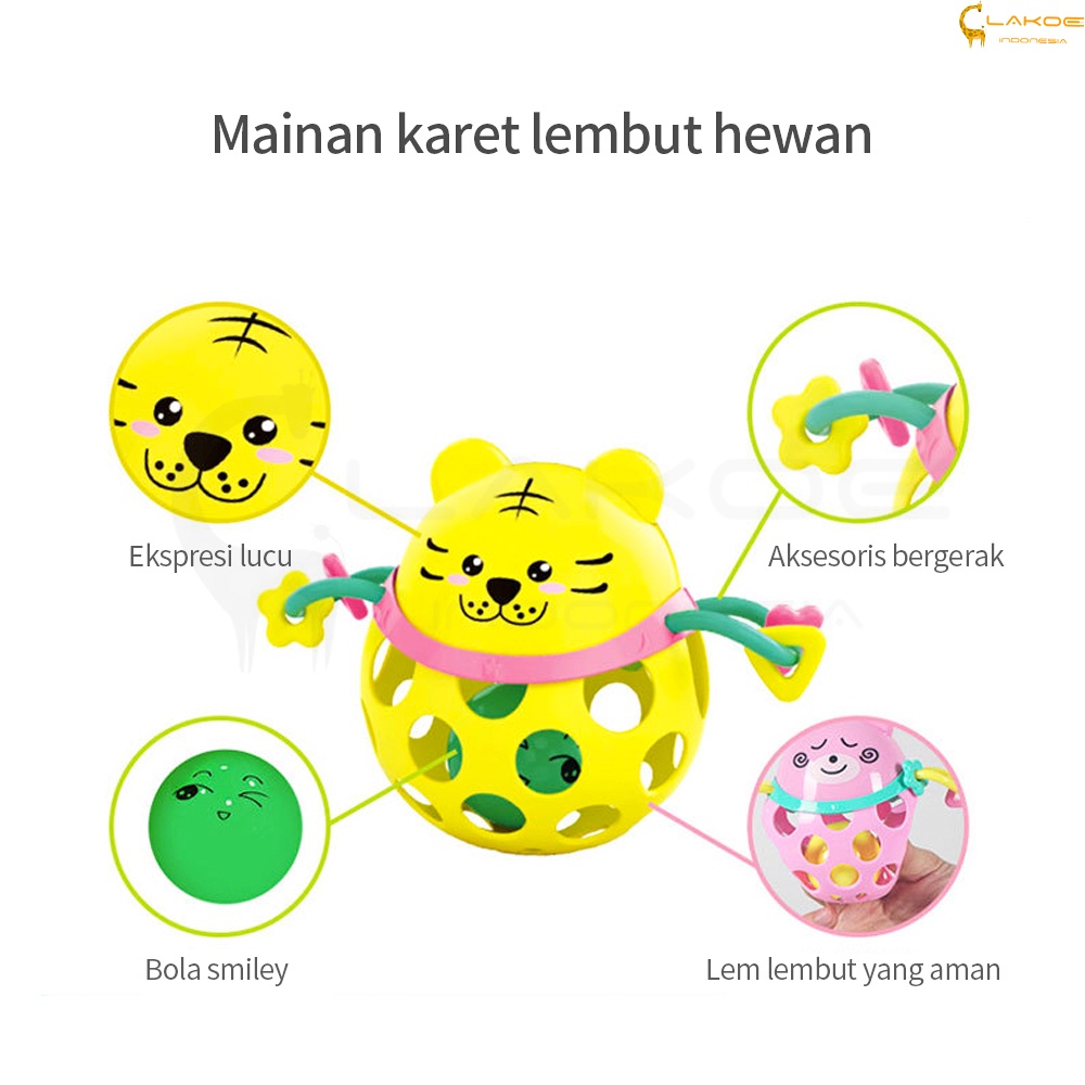 LAKOE Mainan rattle bayi /mainan bola karet lembut kartun